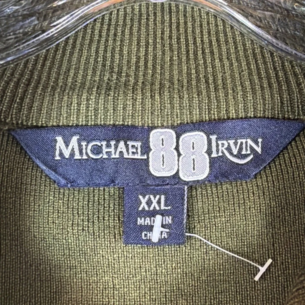 Michael 88 Irvin Men's Green Zip up Sweater Geometric Pattern Size 2XL NWT